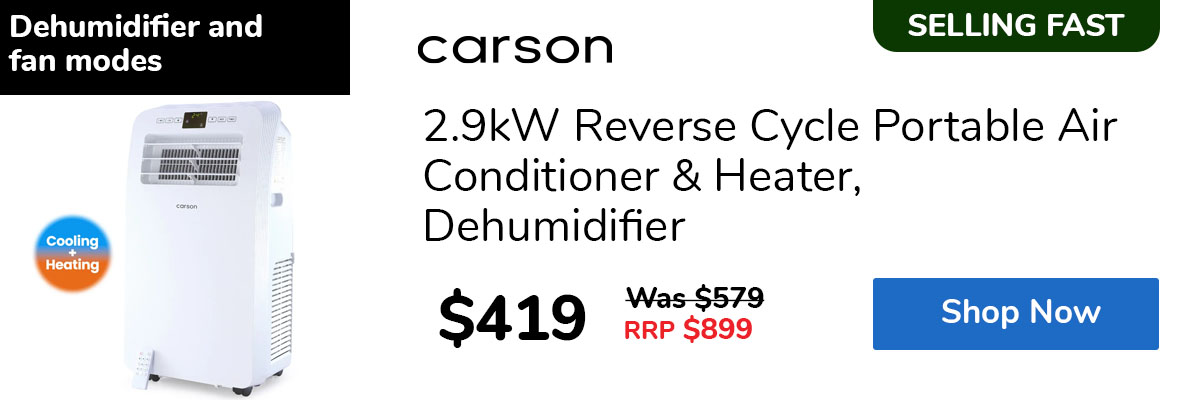 2.9kW Reverse Cycle Portable Air Conditioner & Heater, Dehumidifier