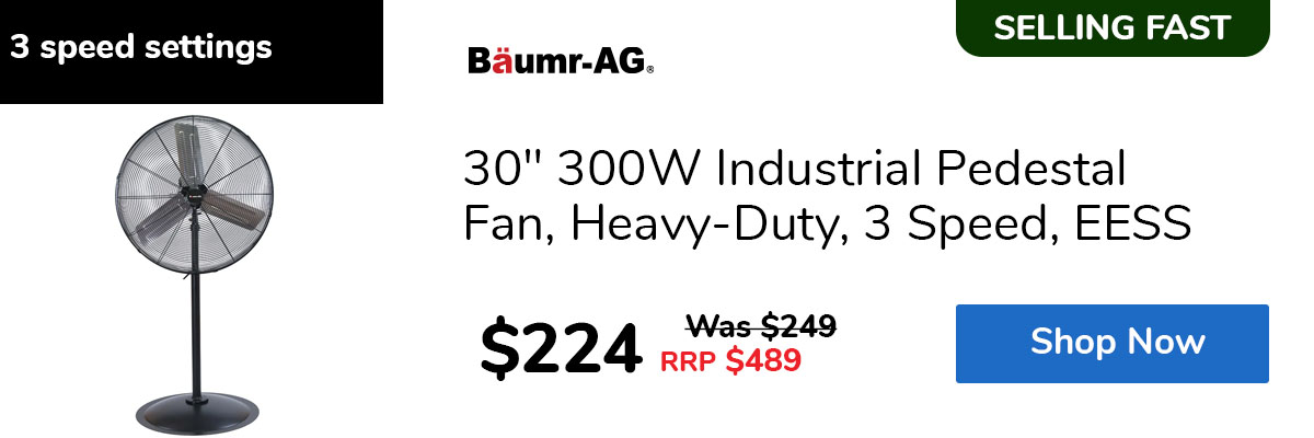 30" 300W Industrial Pedestal Fan, Heavy-Duty, 3 Speed, EESS