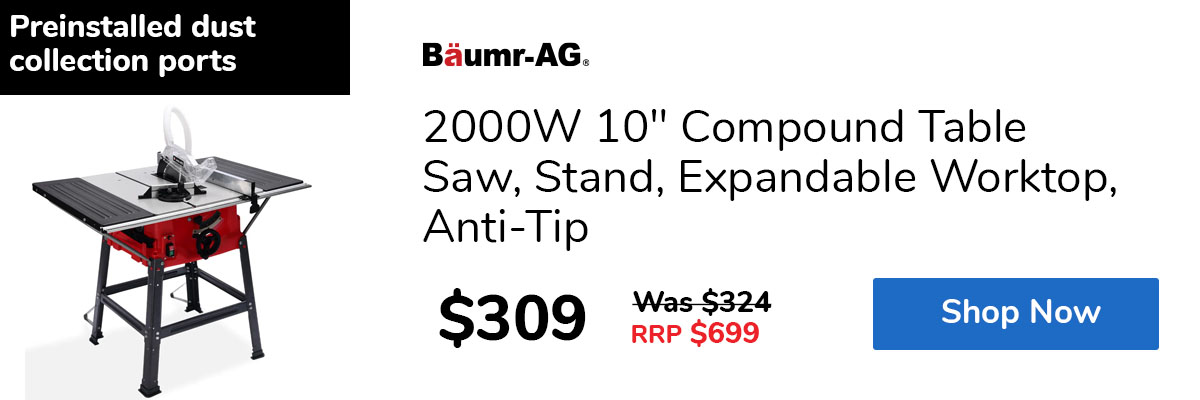 2000W 10" Compound Table Saw, Stand, Expandable Worktop, Anti-Tip