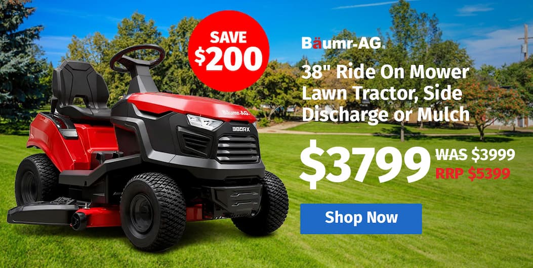 BAUMR-AG 38" Ride On Mower Lawn Tractor, Side Discharge or Mulch, Electric Start, 14hp 452cc, Hydrostatic, 100kg Towing, 7 Cut Heights