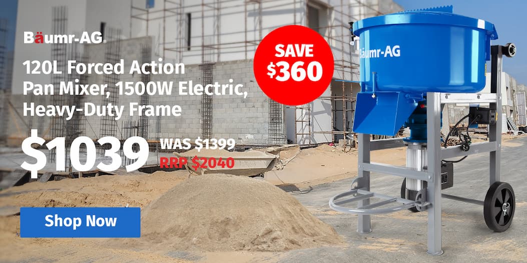 BAUMR-AG 120L Forced Action Pan Mixer, 1500W Electric, Heavy-Duty Frame