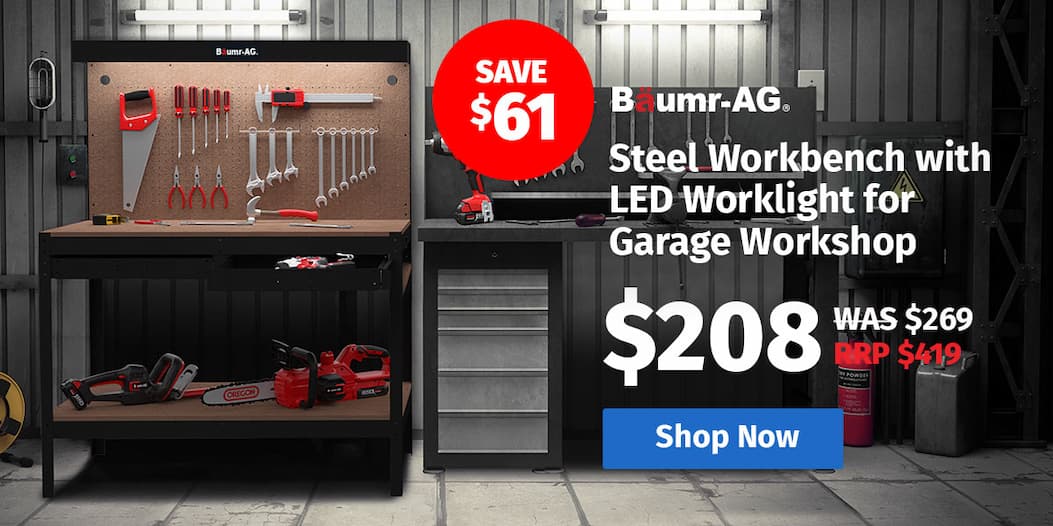 BAUMR-AG Steel Workbench with LED Worklight for Garage Workshop