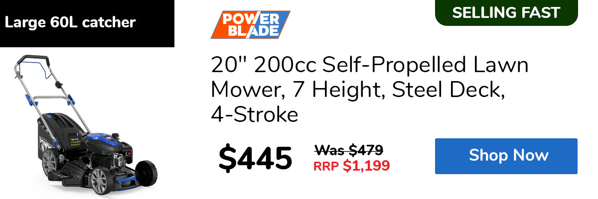 20" 200cc Self-Propelled Lawn Mower, 7 Height, Steel Deck, 4-Stroke