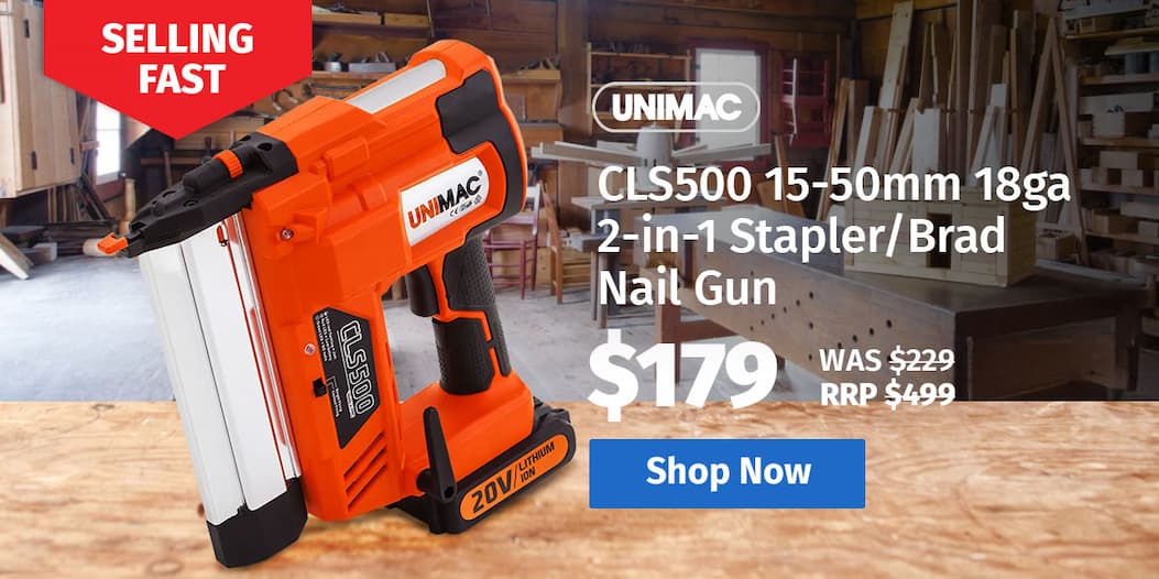UNIMAC CLS500 15-50mm 18ga 2-in-1 Stapler/Brad Nail Gun, Cordless 20V Lithium Nailer
