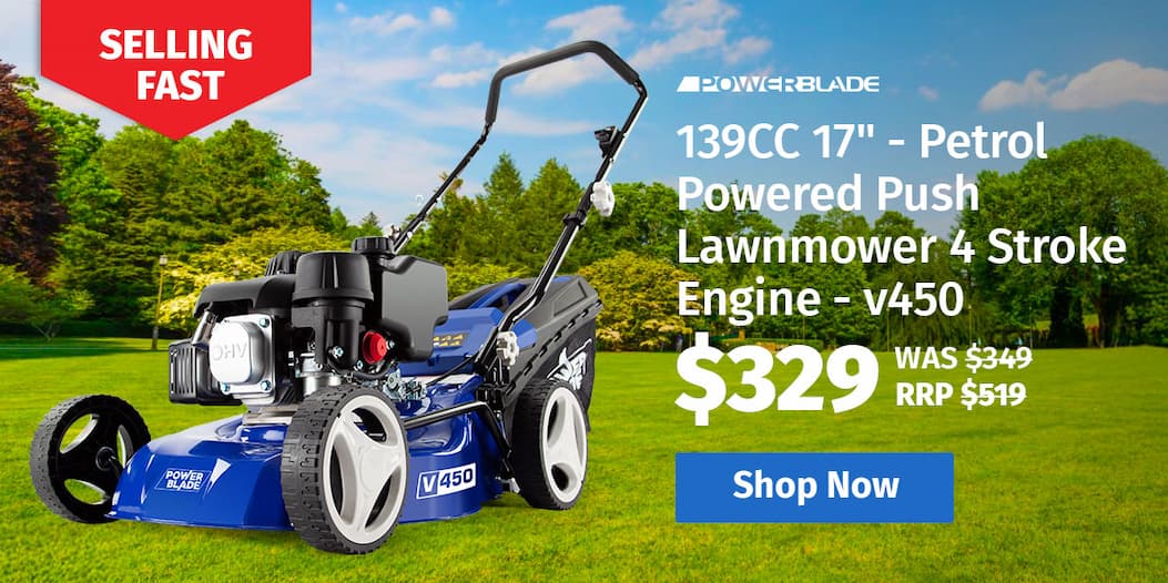 POWERBLADE Lawn Mower 139CC 17" - Petrol Powered Push Lawnmower 4 Stroke Engine - v450