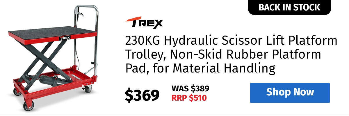 T-REX 230KG Hydraulic Scissor Lift Platform Trolley, Non-Skid Rubber Platform Pad, for Material Handling