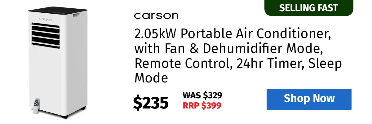 CARSON 2.05kW Portable Air Conditioner, with Fan & Dehumidifier Mode, Remote Control, 24hr Timer, Sleep Mode
