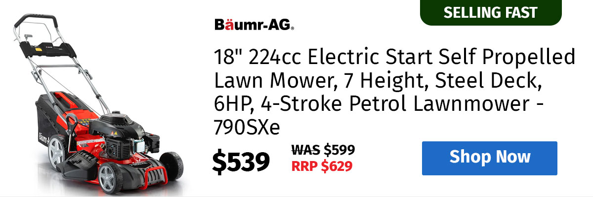 BAUMR-AG 18" 224cc Electric Start Self Propelled Lawn Mower, 7 Height, Steel Deck, 6HP, 4-Stroke Petrol Lawnmower - 790SXe