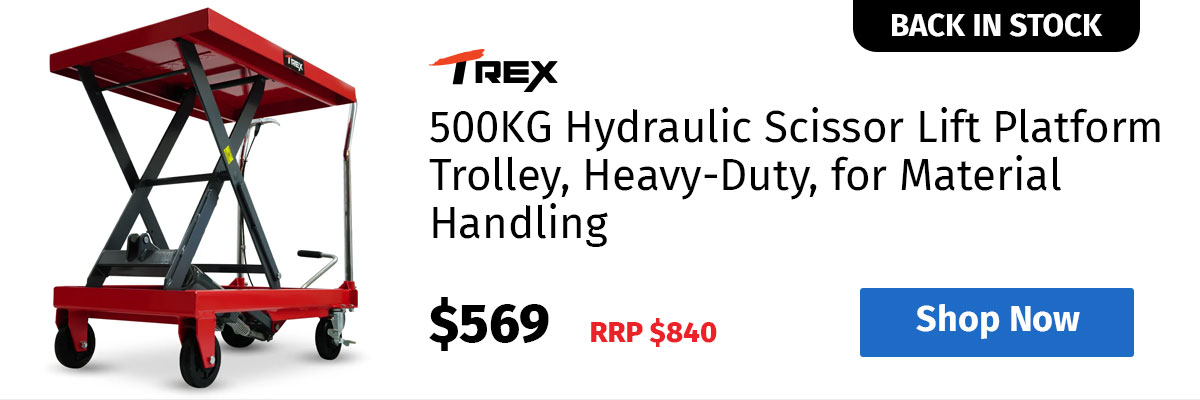 T-REX 500KG Hydraulic Scissor Lift Platform Trolley, Heavy-Duty, for Material Handling