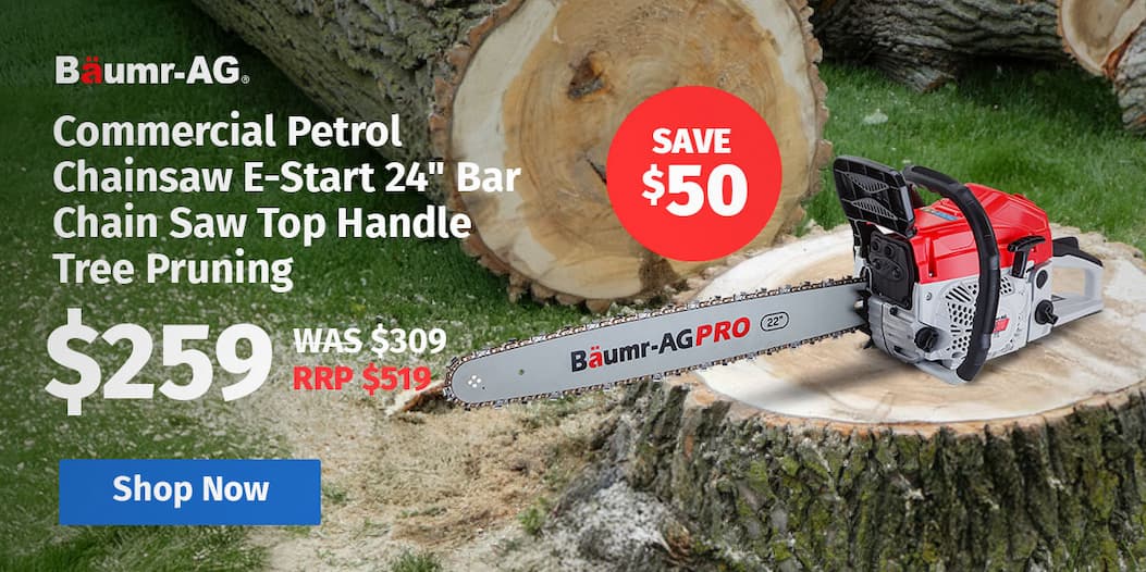 BAUMR-AG Commercial Petrol Chainsaw E-Start 24" Bar Chain Saw Top Handle Tree Pruning