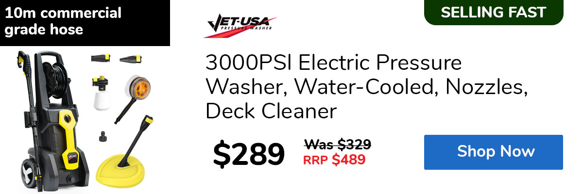 3000PSI Electric Pressure Washer, Water-Cooled, Nozzles, Deck Cleaner