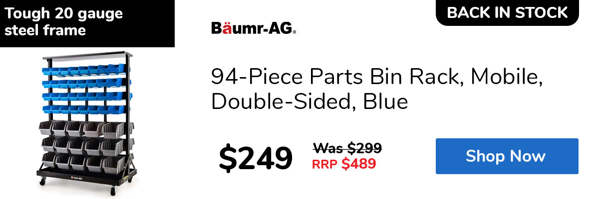 94-Piece Parts Bin Rack, Mobile, Double-Sided, Blue