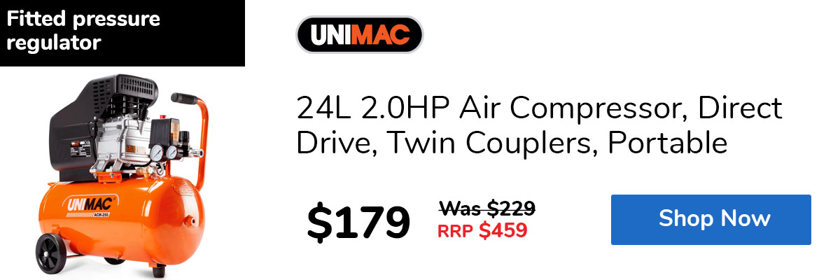24L 2.0HP Air Compressor, Direct Drive, Twin Couplers, Portable