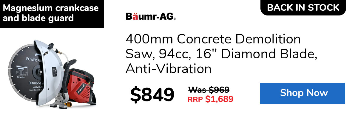 400mm Concrete Demolition Saw, 94cc, 16" Diamond Blade, Anti-Vibration