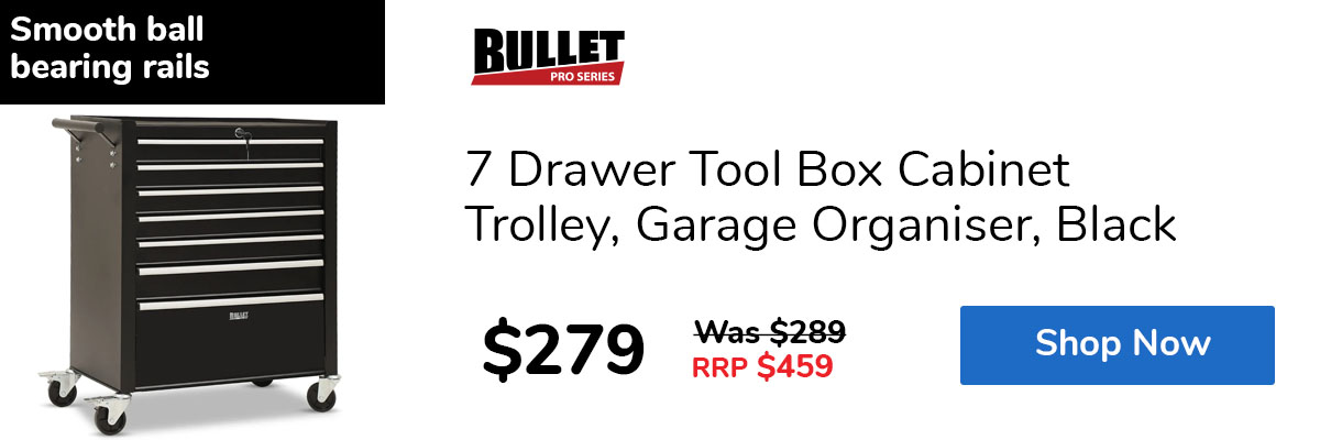 7 Drawer Tool Box Cabinet Trolley, Garage Organiser, Black