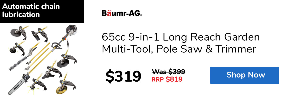65cc 9-in-1 Long Reach Garden Multi-Tool, Pole Saw & Trimmer