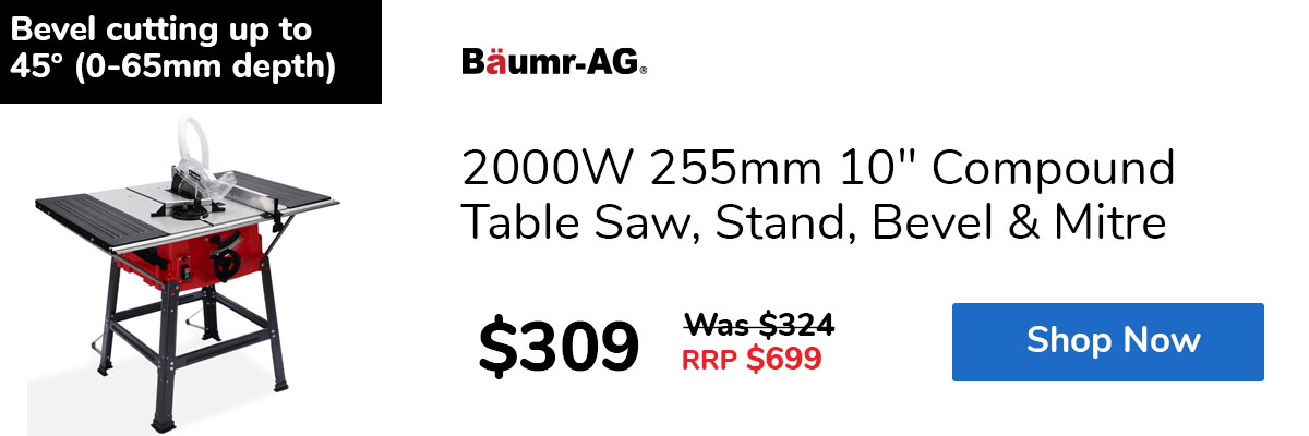 2000W 255mm 10" Compound Table Saw, Stand, Bevel & Mitre