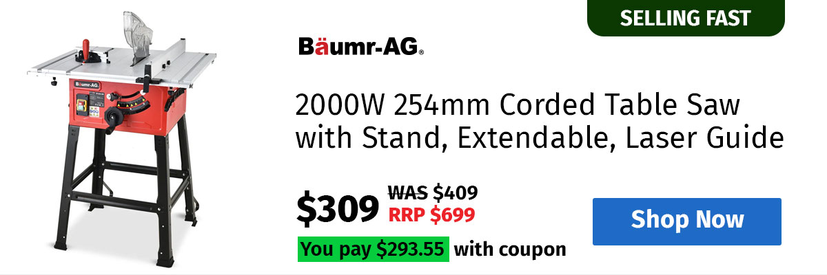 Baumr-AG 2000W 254mm Corded Table Saw with Stand, Extendable, Laser Guide