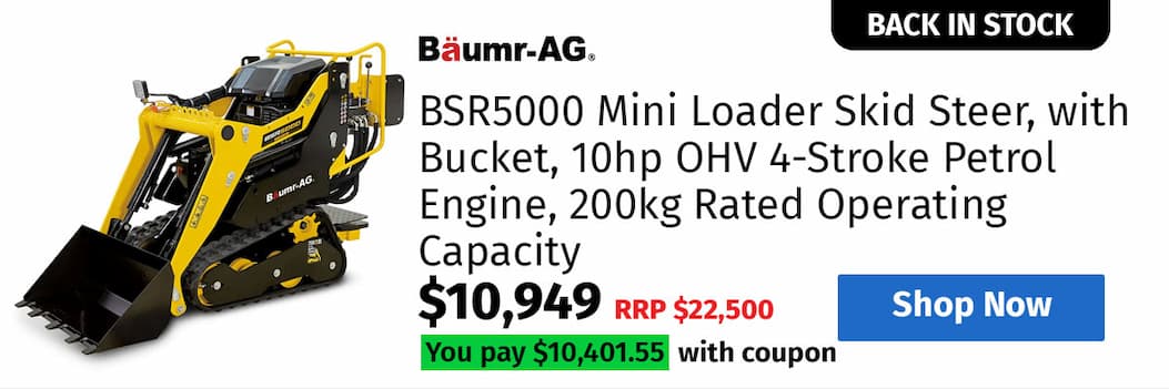 BAUMR-AG BSR5000 Mini Loader Skid Steer, with Bucket, 10hp OHV 4-Stroke Petrol Engine, 200kg Rated Operating Capacity