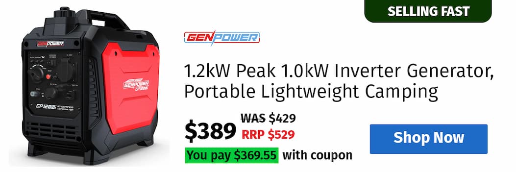 GENPOWER 1.2kW Peak 1.0kW Inverter Generator, Portable Lightweight Camping