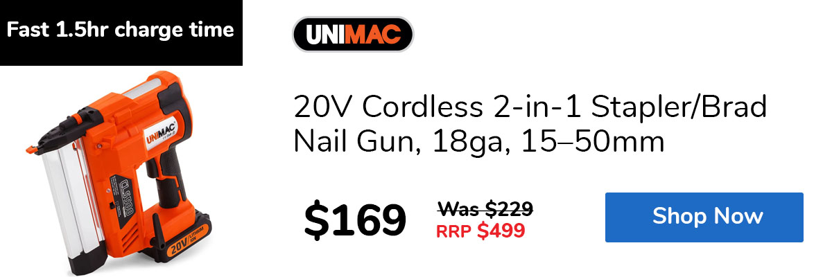 20V Cordless 2-in-1 Stapler/Brad Nail Gun, 18ga, 15–50mm