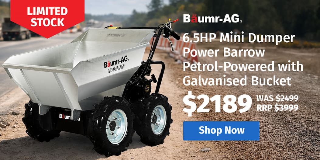 BAUMR-AG 6.5HP Mini Dumper Power Barrow Petrol-Powered with Galvanised Bucket
