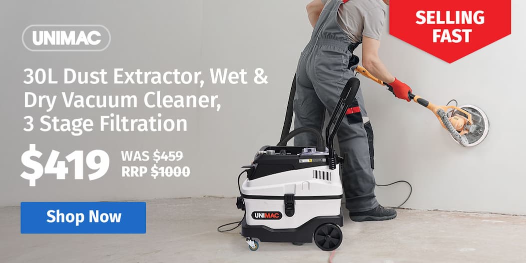 UNIMAC 30L Dust Extractor, Wet & Dry Vacuum Cleaner, 3 Stage Filtration, Water and HEPA filter, Power plus Air pass-through, Accessories