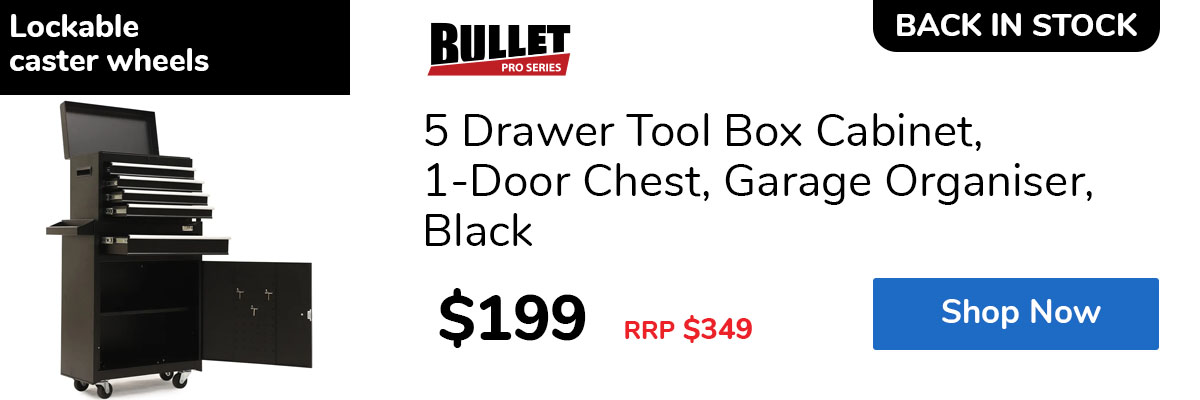 5 Drawer Tool Box Cabinet, 1-Door Chest, Garage Organiser, Black