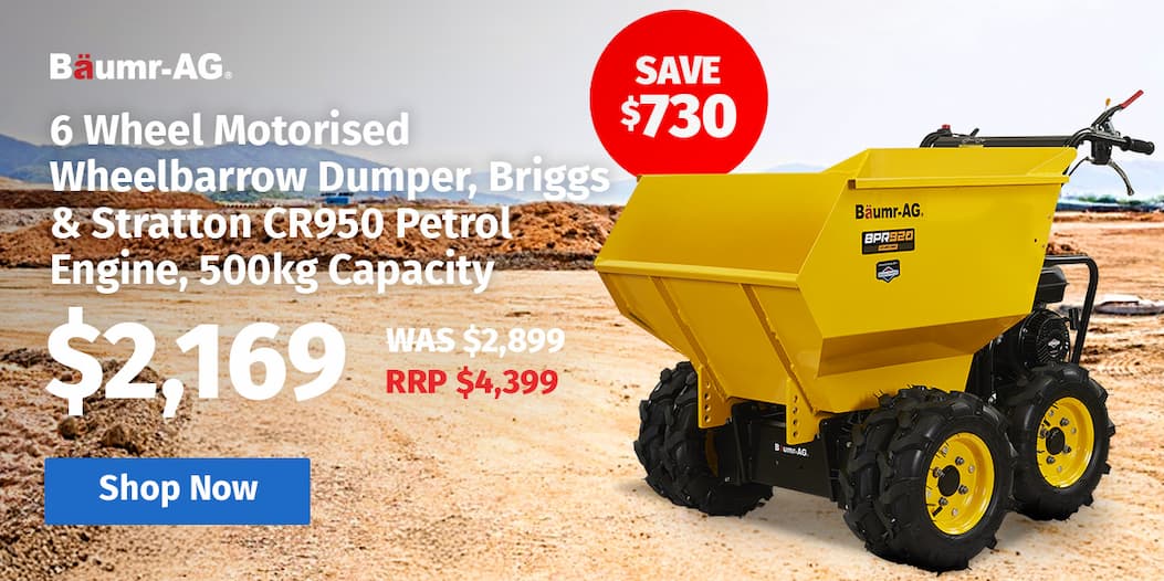 Baumr-AG 6 Wheel Motorised Wheelbarrow Dumper, Briggs & Stratton CR950 Petrol Engine, 500kg Capacity