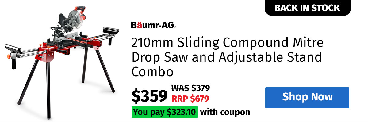 BAUMR-AG 210mm Sliding Compound Mitre Drop Saw and Adjustable Stand Combo