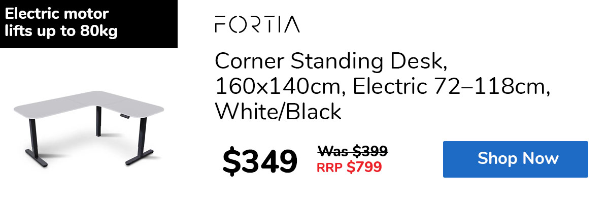 Corner Standing Desk, 160x140cm, Electric 72–118cm, White/Black