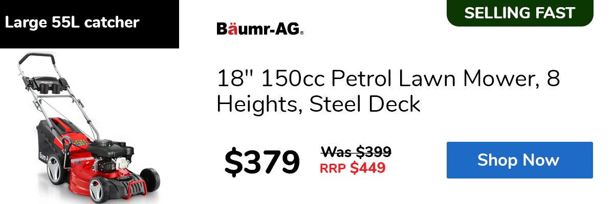 18" 150cc Petrol Lawn Mower, 8 Heights, Steel Deck