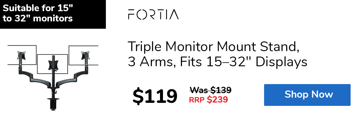 Triple Monitor Mount Stand, 3 Arms, Fits 15–32" Displays