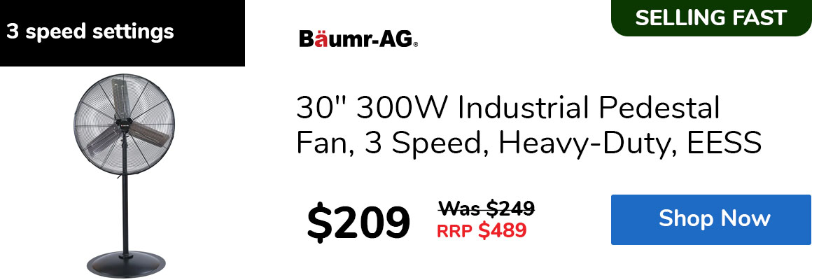 30" 300W Industrial Pedestal Fan, 3 Speed, Heavy-Duty, EESS