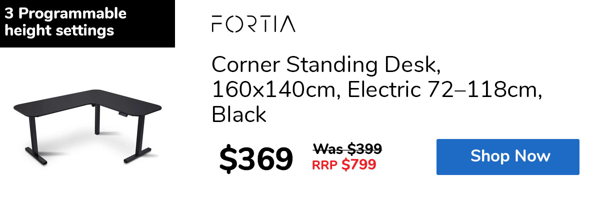 Corner Standing Desk, 160x140cm, Electric 72–118cm, Black