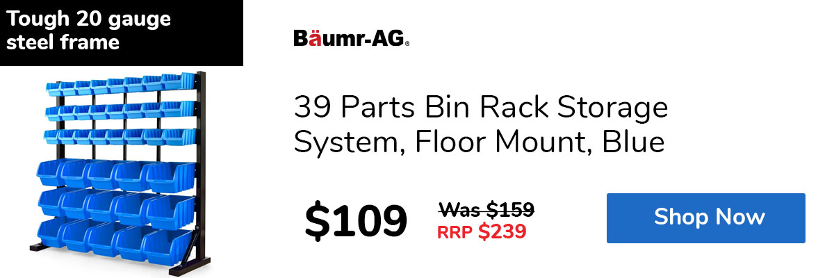 39 Parts Bin Rack Storage System, Floor Mount, Blue
