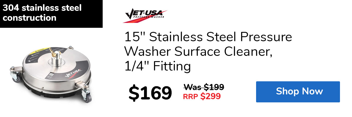 15" Stainless Steel Pressure Washer Surface Cleaner, 1/4" Fitting