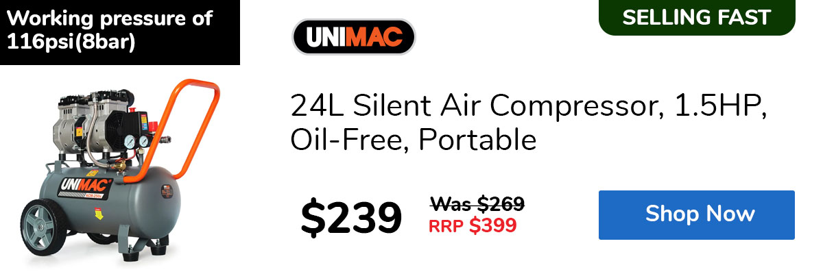 24L Silent Air Compressor, 1.5HP, Oil-Free, Portable