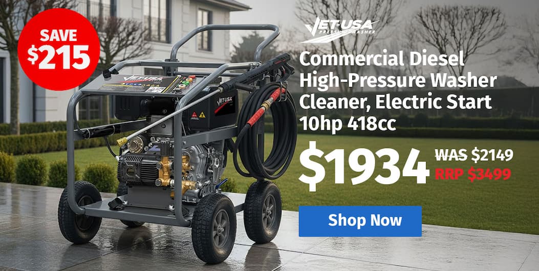 JET-USA Commercial Diesel High-Pressure Washer Cleaner, Electric Start 10hp 418cc, 15m Steel Braided Hose, Adjustable Triplex Pump - DX800