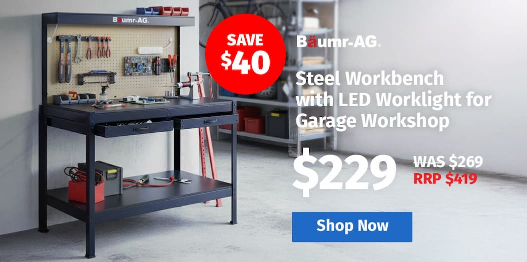 BAUMR-AG Steel Workbench with LED Worklight for Garage Workshop