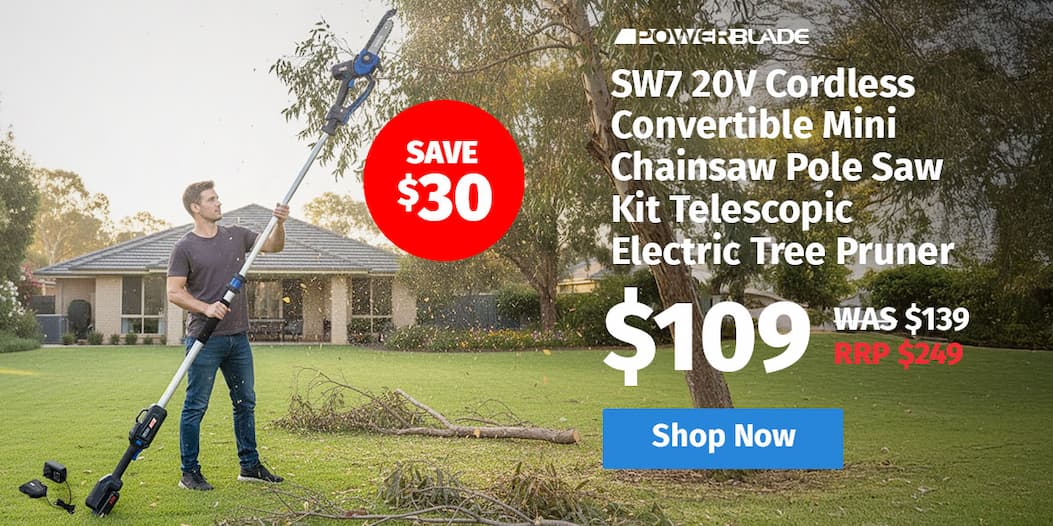 POWERBLADE SW7 20V Cordless Convertible Mini Chainsaw Pole Saw Kit Telescopic Electric Tree Pruner with Lithium Battery & Fast Charger