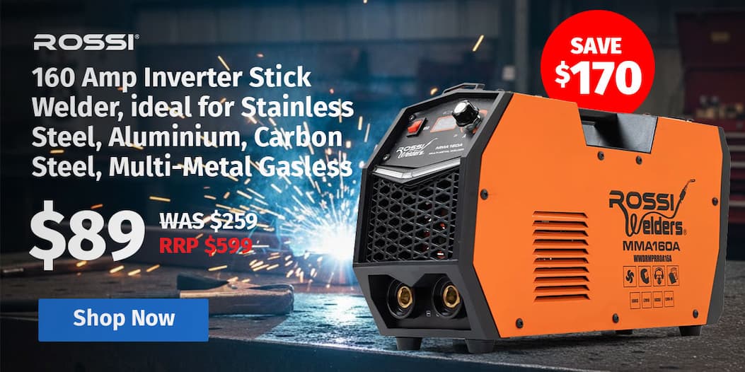 ROSSI 160 Amp Inverter Stick Welder, ideal for Stainless Steel, Aluminium, Carbon Steel, Multi-Metal Gasless Welding Machine, 15A Plug