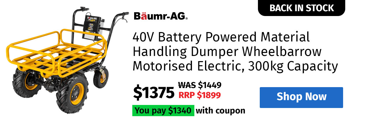 BAUMR-AG 40V Battery Powered Material Handling Dumper Wheelbarrow Motorised Electric, 300kg Capacity