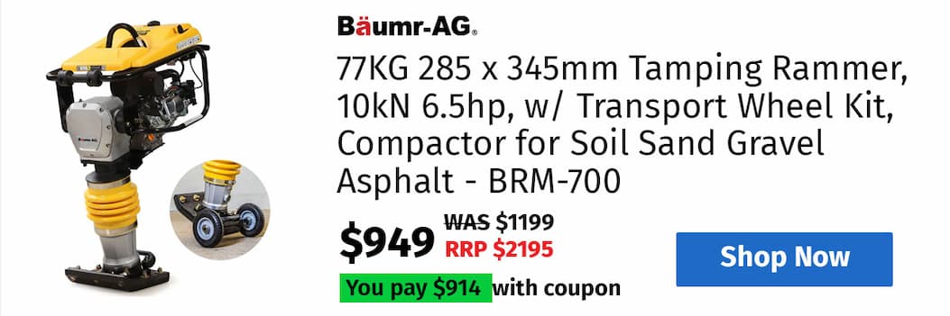 BAUMR-AG 77KG 285 x 345mm Tamping Rammer, 10kN 6.5hp, w/ Transport Wheel Kit, Compactor for Soil Sand Gravel Asphalt - BRM-700