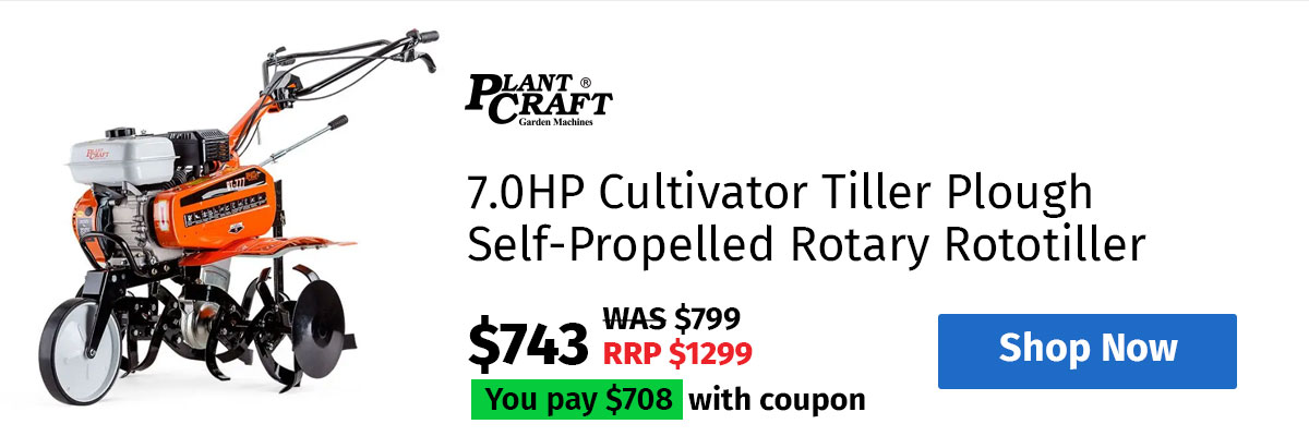PLANTCRAFT 7.0HP Cultivator Tiller Plough Self-Propelled Rotary Rototiller