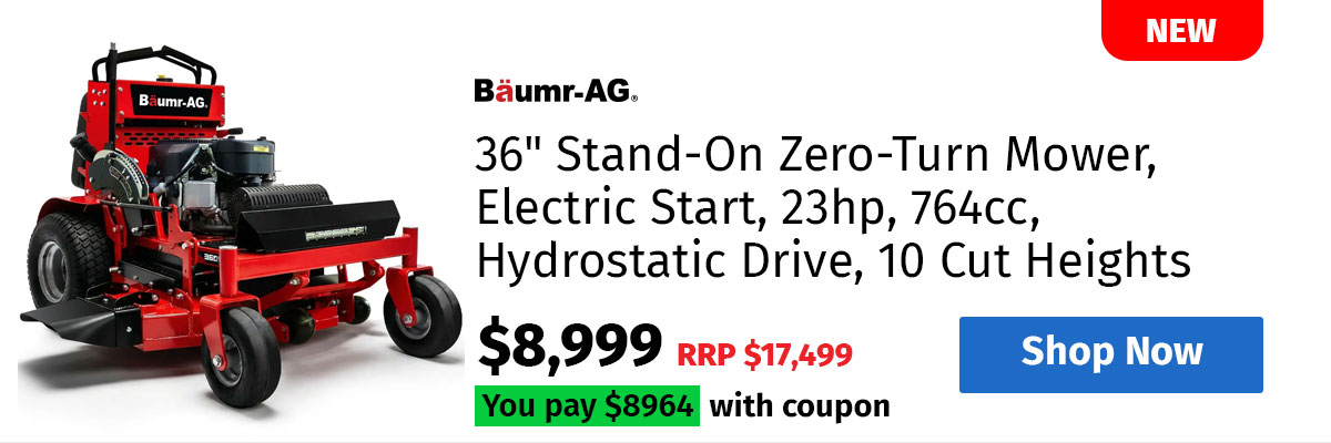 BAUMR-AG 36" Stand-On Zero-Turn Mower, Electric Start, 23hp, 764cc, Hydrostatic Drive, 10 Cut Heights
