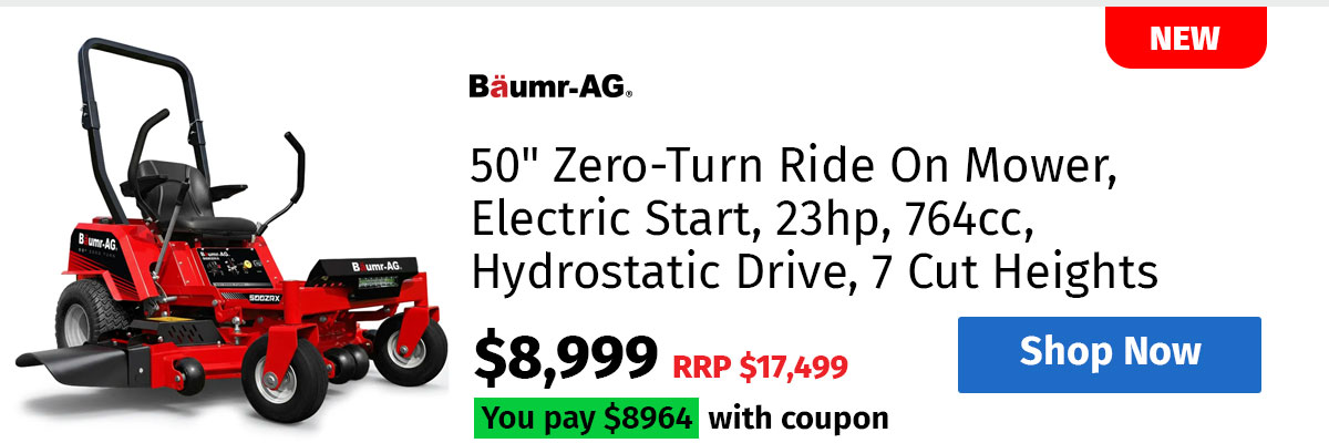 BAUMR-AG 50" Zero-Turn Ride On Mower, Electric Start, 23hp, 764cc, Hydrostatic Drive, 7 Cut Heights