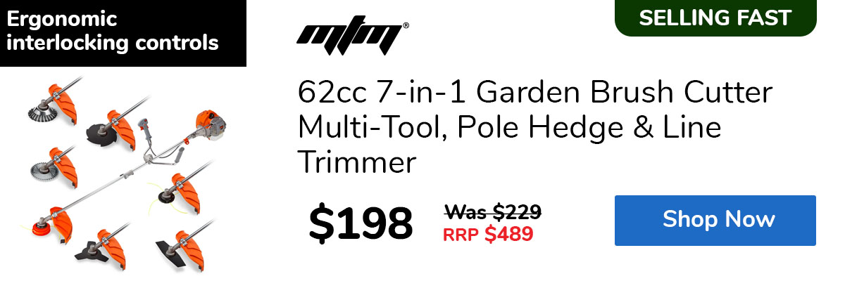 62cc 7-in-1 Garden Brush Cutter Multi-Tool, Pole Hedge & Line Trimmer