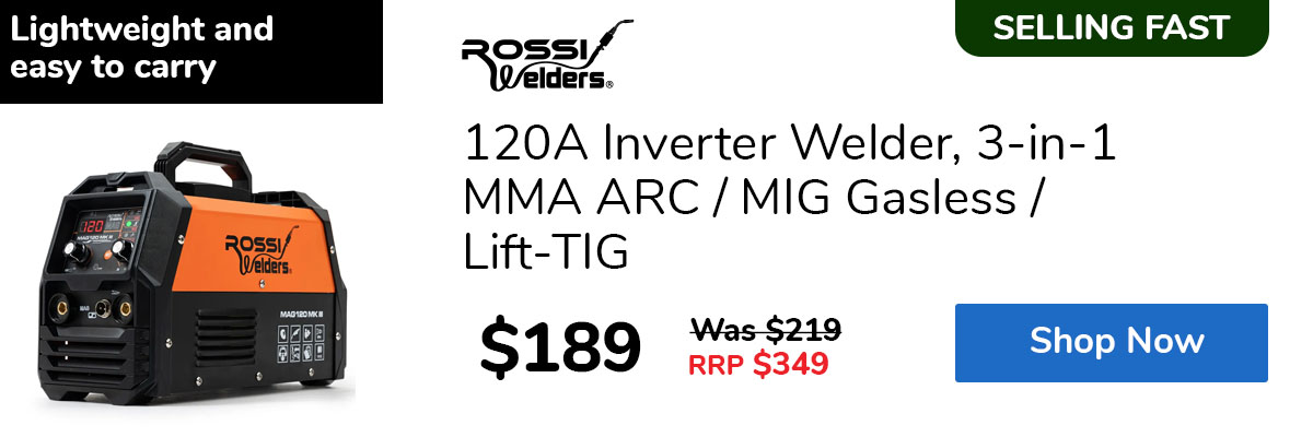 120A Inverter Welder, 3-in-1 MMA ARC / MIG Gasless / Lift-TIG
