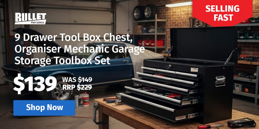 BULLET PRO 9 Drawer Tool Box Chest, Organiser Mechanic Garage Storage Toolbox Set - Black